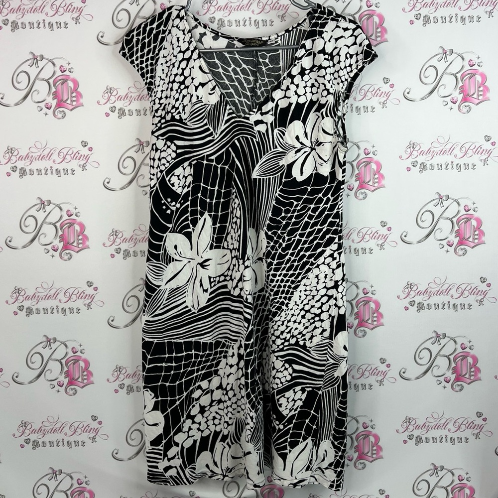Jams World dress tropical boho abstract Monochrome Leaf Pattern Dress hippie